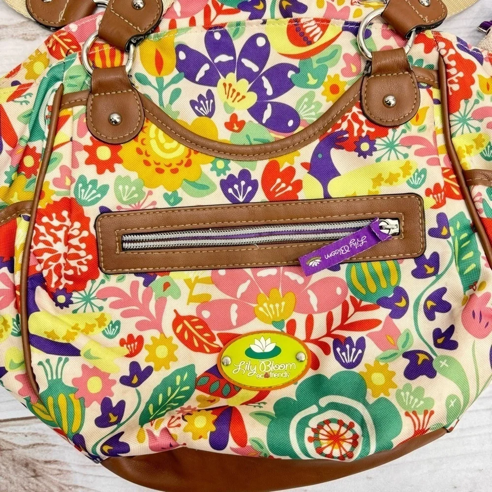 Lily Bloom Colorful Floral Boho Satchel Bag Eco Friendly Lots of Pockets